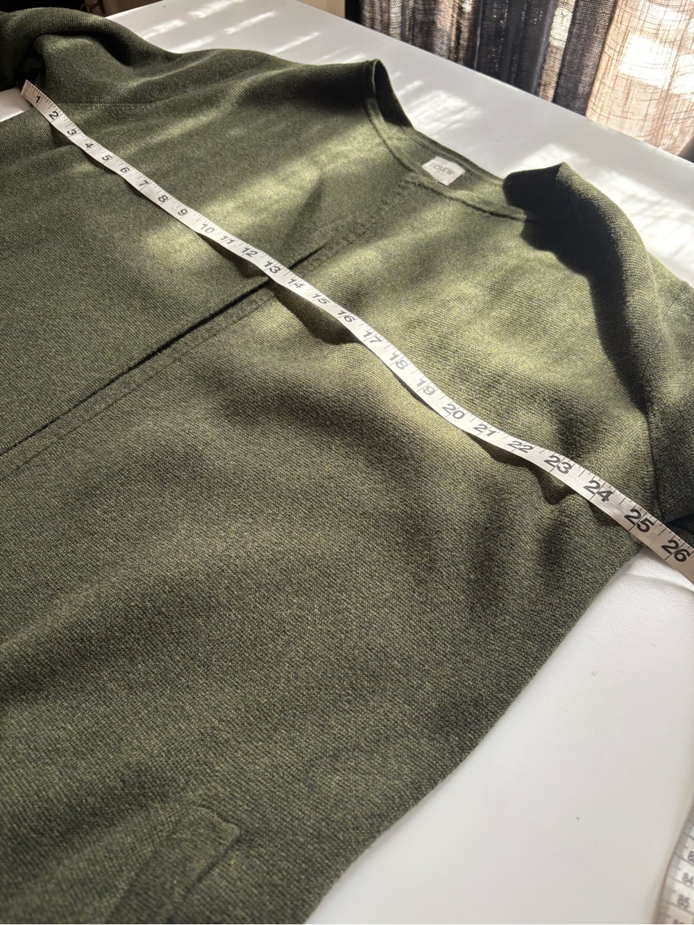 J Crew Vanessa open front cardigan jacket large green longline minimalist cotton - Picture 10 of 10